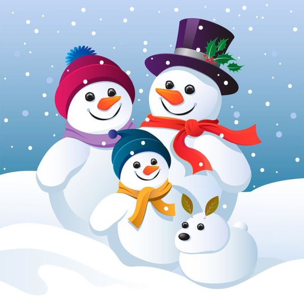 Семья снеговиков открытка