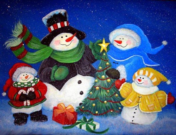 Семья снеговиков рисунок