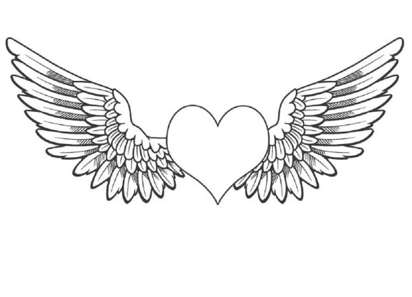 Раскраски сердечки с крыльями