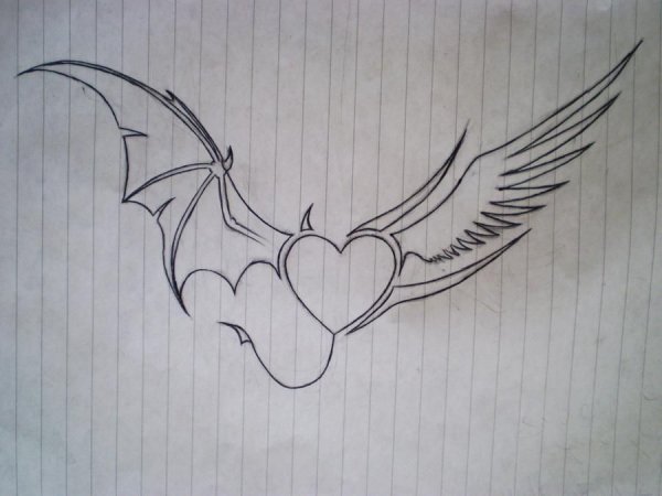 Сердце с крыльями карандашом