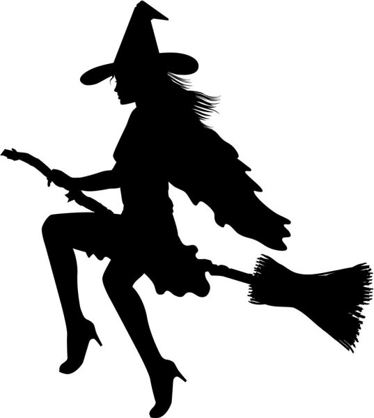 Силуэт ведьмы на метле на Хэллоуин