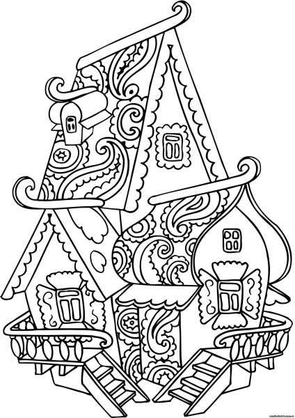 Раскраска домик Теремок