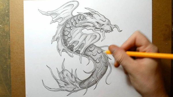 Китайский дракон скетч маркерами