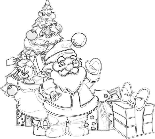 Раскраска новый год дед Мороз и елка