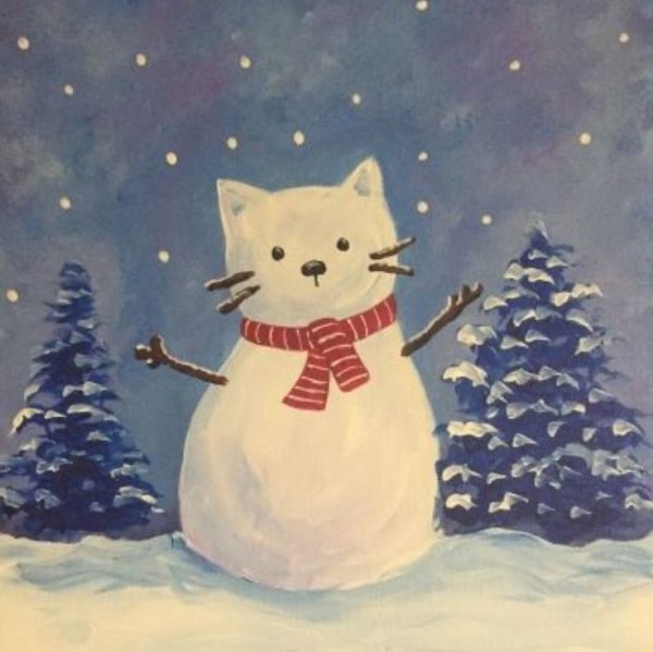 Кот и Снеговик живопись