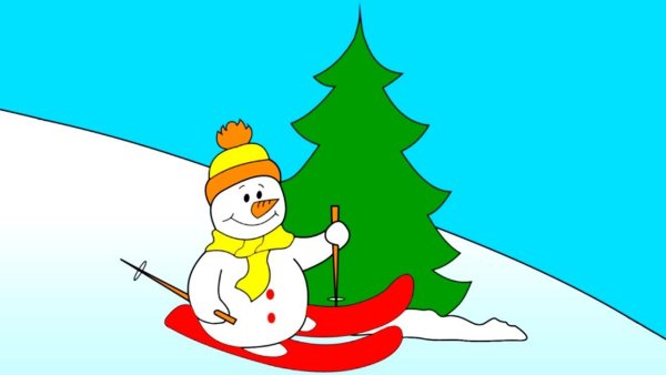 Снеговик и елка рисунок для детей
