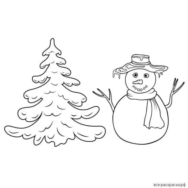 Снеговик с елкой раскраска