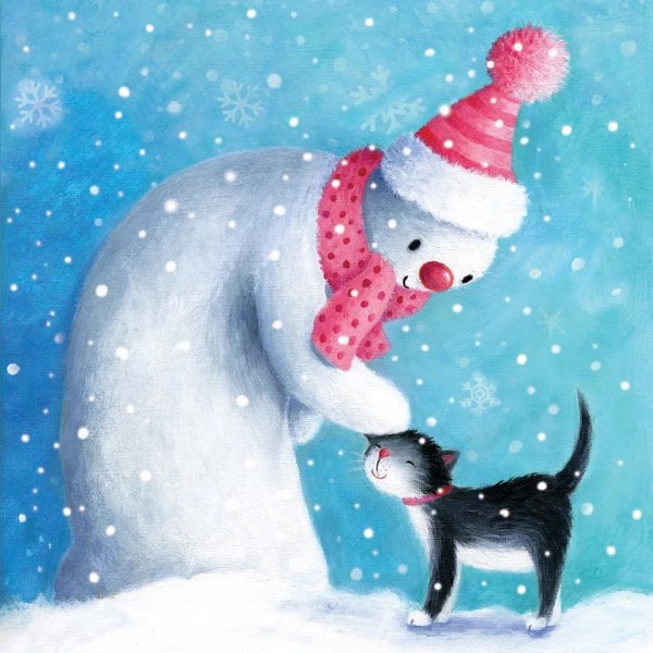 Снеговик кошка рисунок