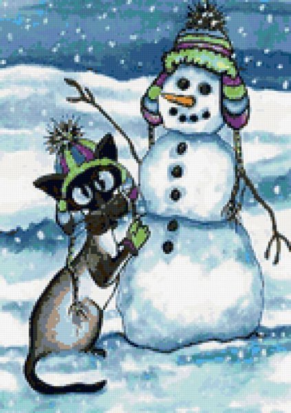 Снеговик с котом иллюстрация