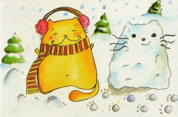 Снеговик кот рисунок