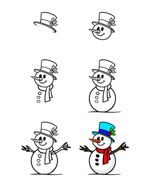 Снеговик рисунок для детей 5 лет