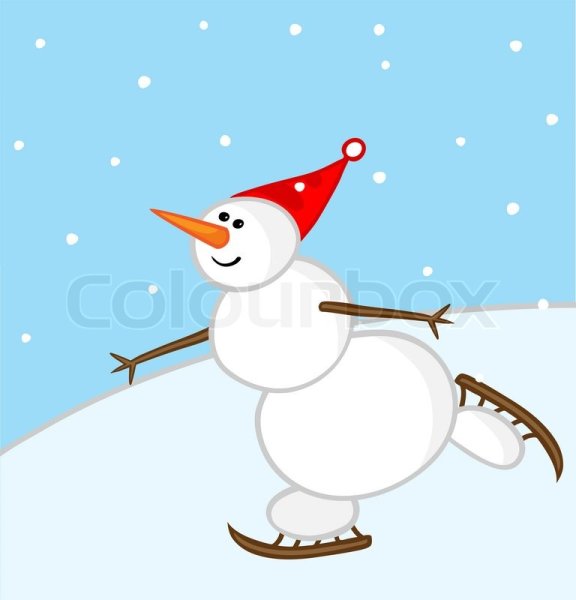 Снеговик на коньках рисунок