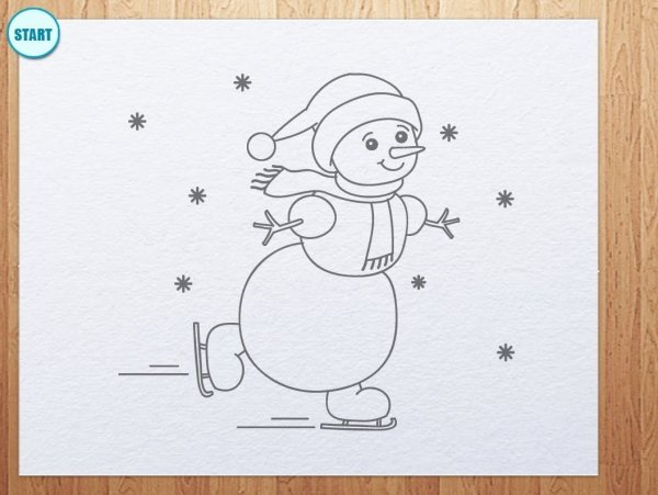 Снеговик на коньках рисунок