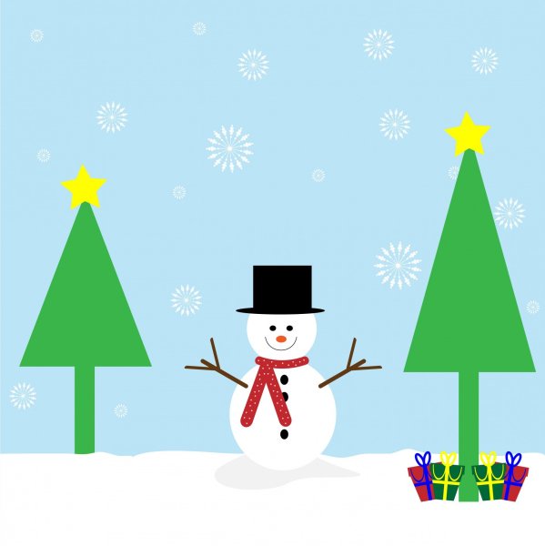 Новогодний рисунок Снеговик и елка