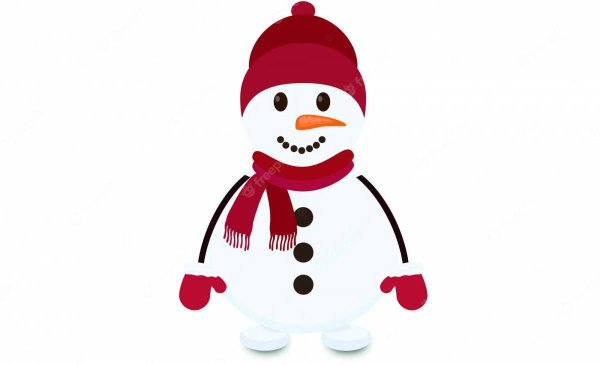 Снеговик в шапке и шарфе рисование