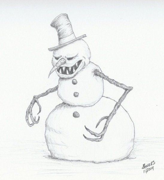Снеговик рисунок карандашом