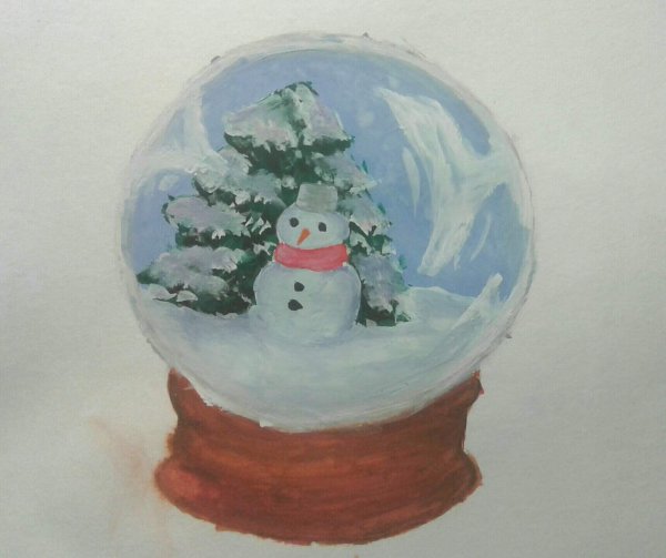 Снеговик в шаре рисование