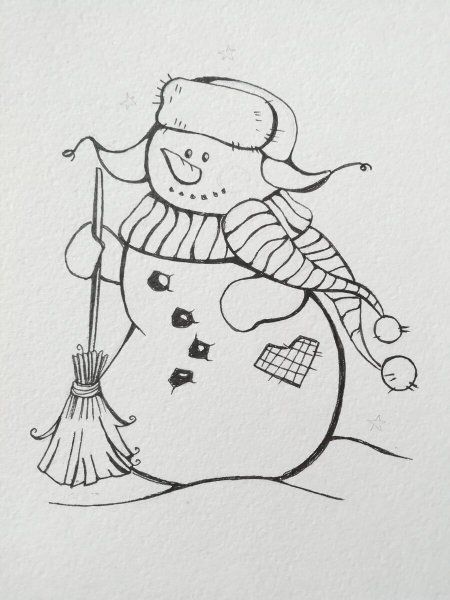 Снеговик в шапке ушанке рисунок