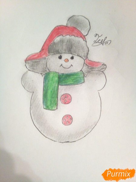 Снеговик в ушанке рисунок