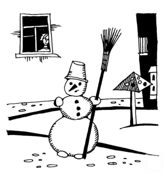 Снеговик во дворе рисунок