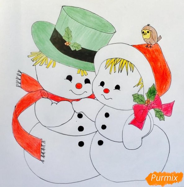 Новогодний рисунок 2 класс Снеговик