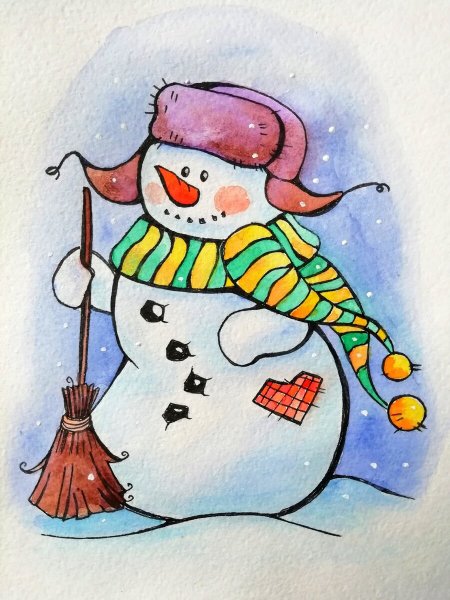 Рисунок снеговика карандашом цветной