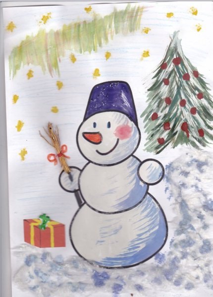 Снеговик рисунок детский