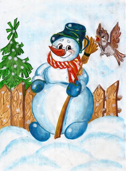 Зимний рисунок Снеговик