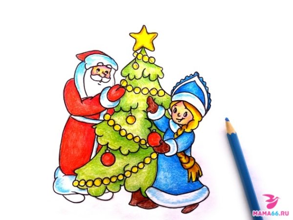 Дед Мороз и Снегурочка для рисования