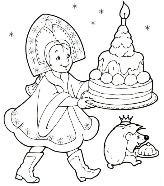 Рисунки снегурочка с тортом