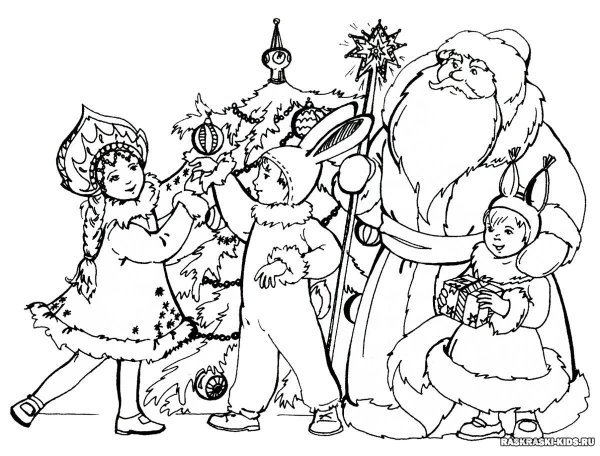 Новогодние раскраски дед Мороз и Снегурочка