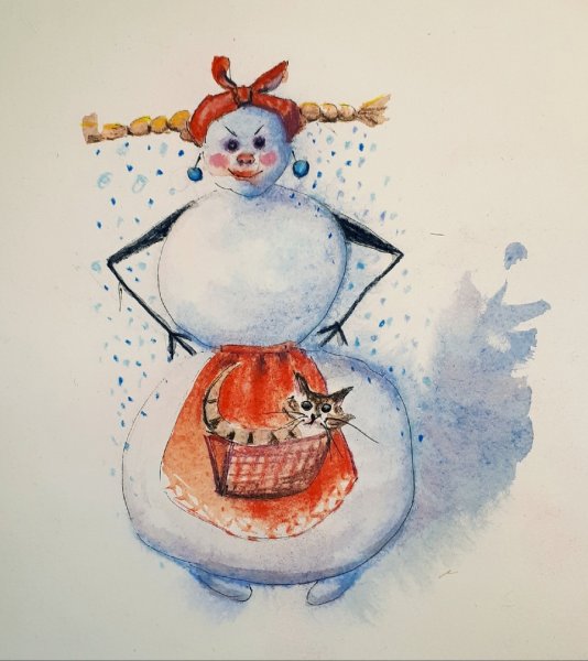 Снежная баба акварель рисунок