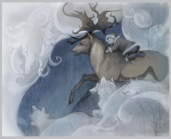 Герда на олене из сказки Снежная Королева