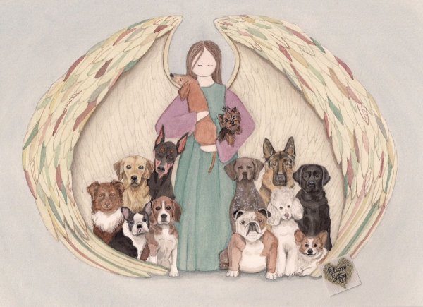 Ангел с кошкой и собакой