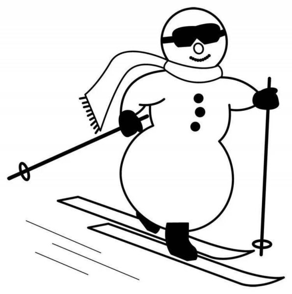 Снеговик на лыжах раскраска