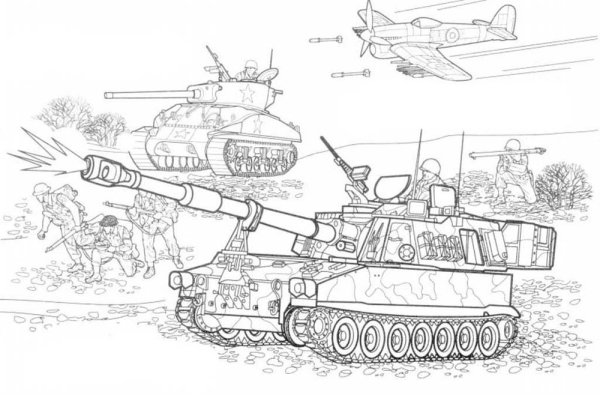 Раскраска военные танки т34