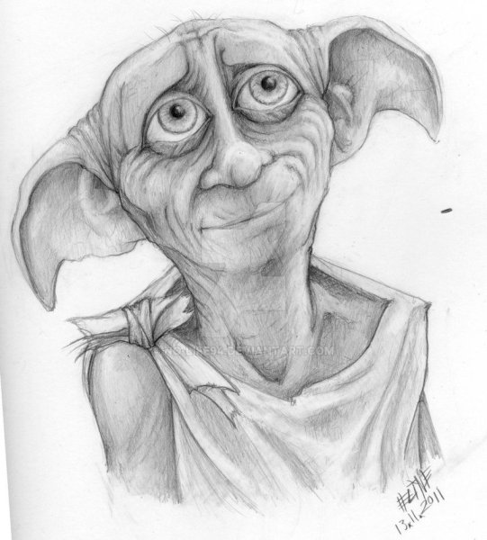 Портрет Добби из Гарри Поттера карандашом