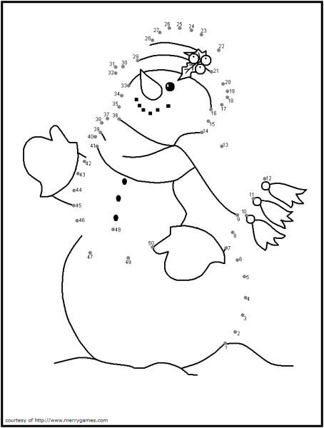 Снеговик по точкам для детей