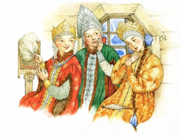 Сказка о царе Салтане иллюстрации три девицы