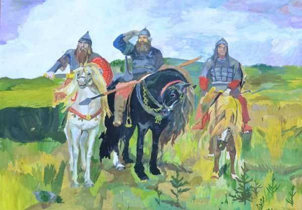 Три богатыря рисунок Васнецова