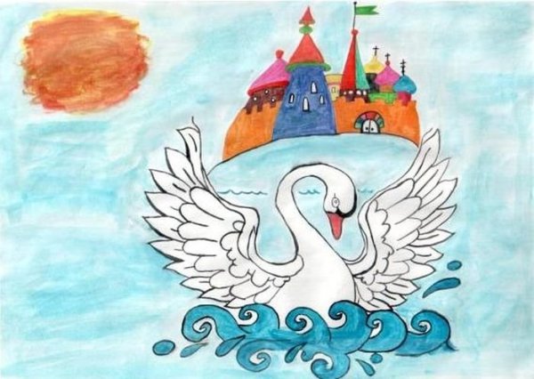 Иллюстрация к сказке Пушкина о царе Салтане лебедь