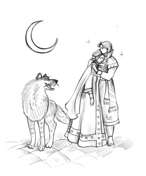 Иллюстрация к сказке Иван Царевич и серый волк карандашом