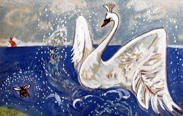 Иллюстрация к сказке Пушкина о царе Салтане лебедь