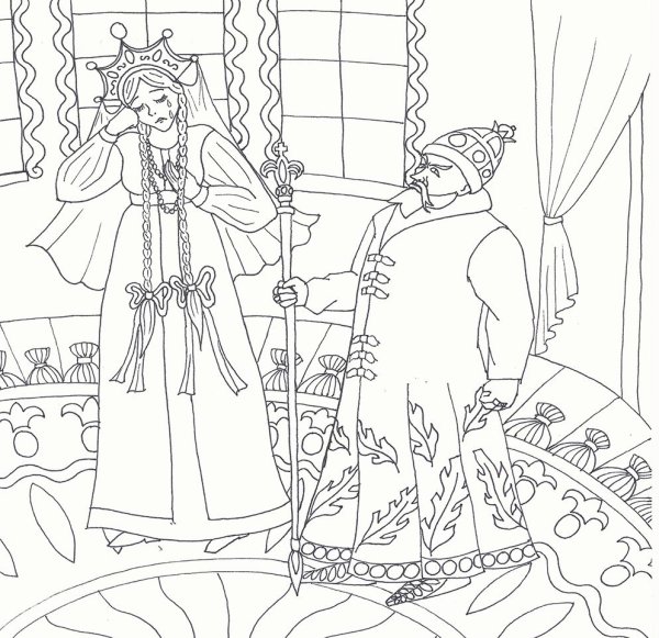 Сказка о мертвой царевне и 7 богатырях раскраска