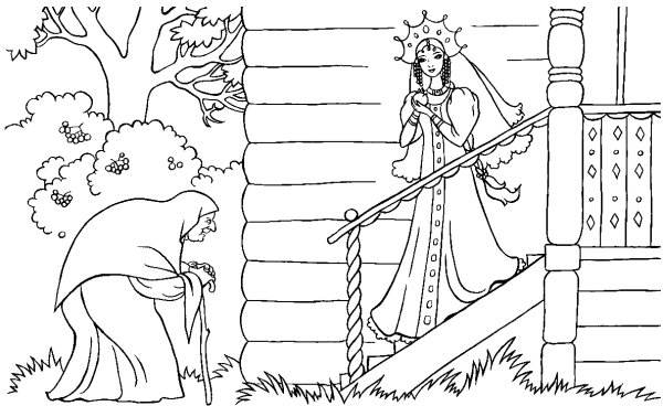 Раскраски по сказке Пушкина о мертвой царевне и семи богатырях