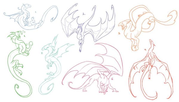 Позы драконов для рисования