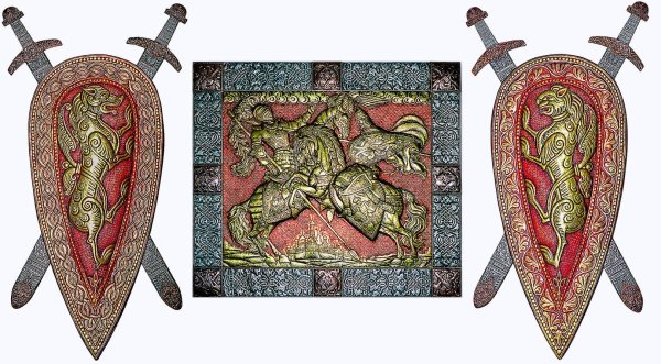 Каплевидный щит воина древней Руси
