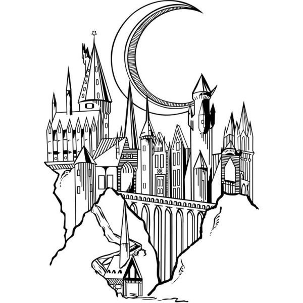 Гарри Поттер и замок Хогвартс нарисовать