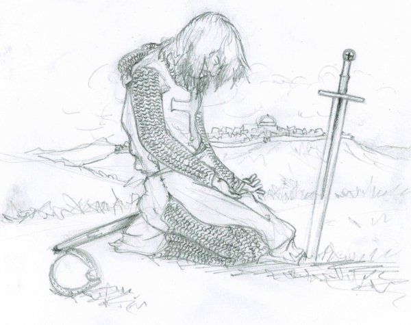 Человек с мечом на коленях