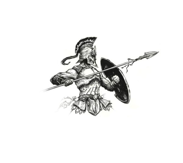 Спартанец с копьем и щитом